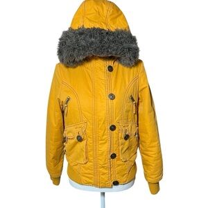 ONLY The Unlimited Label Fia Autumn Jacket Size‎ Medium Mustard Yellow Faux Fur